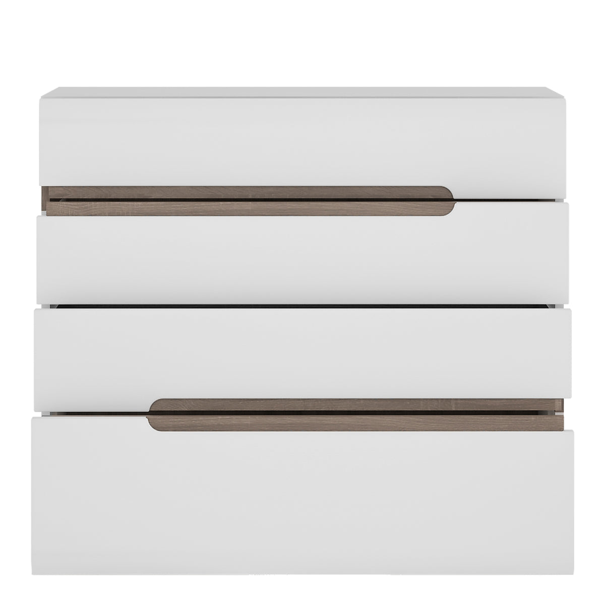 Claudia Bedroom 4 Drawer Chest in White with a Truffle Oak Trim