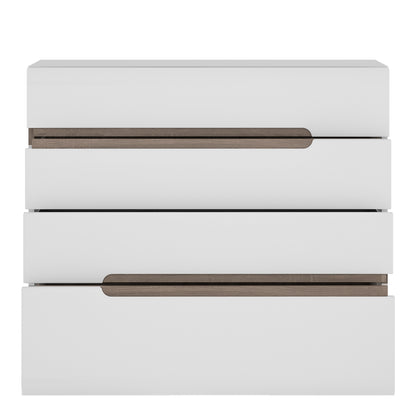 Claudia Bedroom 4 Drawer Chest in White with a Truffle Oak Trim