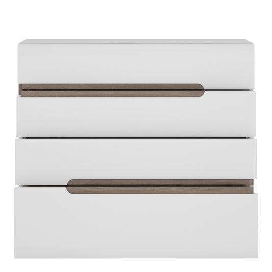 Claudia Bedroom 4 Drawer Chest in White with a Truffle Oak Trim