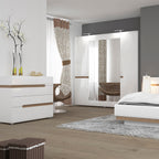 Claudia Bedroom 4 Drawer Chest in White with a Truffle Oak Trim