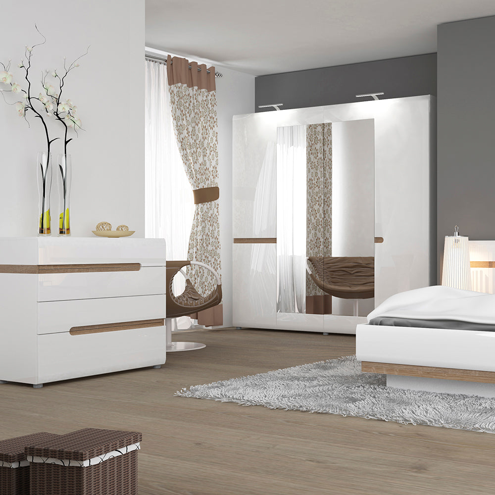 Claudia Bedroom 4 Drawer Chest in White with a Truffle Oak Trim