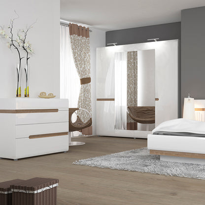 Claudia Bedroom 4 Drawer Chest in White with a Truffle Oak Trim
