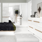 Claudia Bedroom 4 Drawer Chest in White with a Truffle Oak Trim