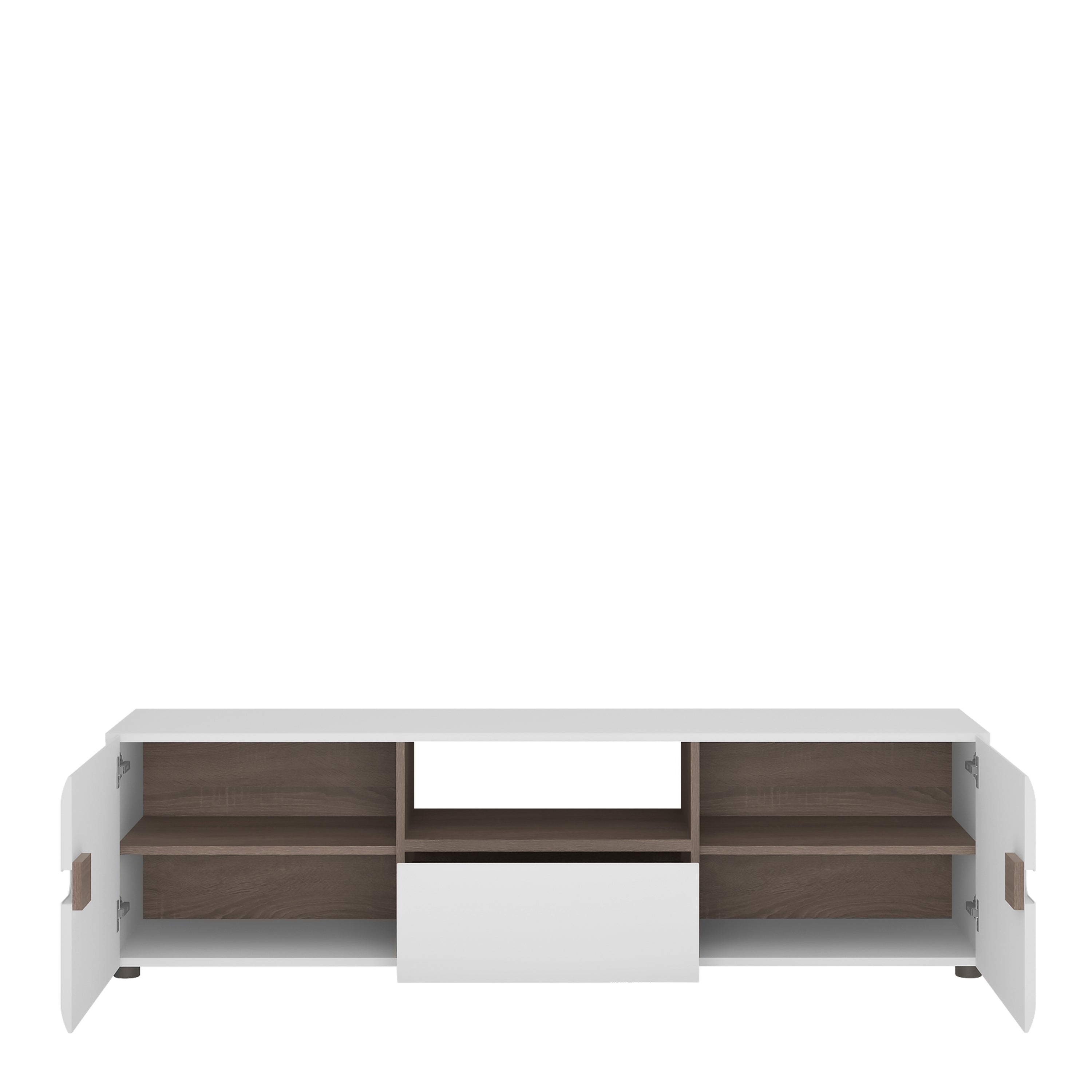 Claudia Living Wide TV Unit in White with a Truffle Oak Trim
