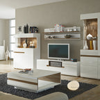 Claudia Living Wide TV Unit in White with a Truffle Oak Trim