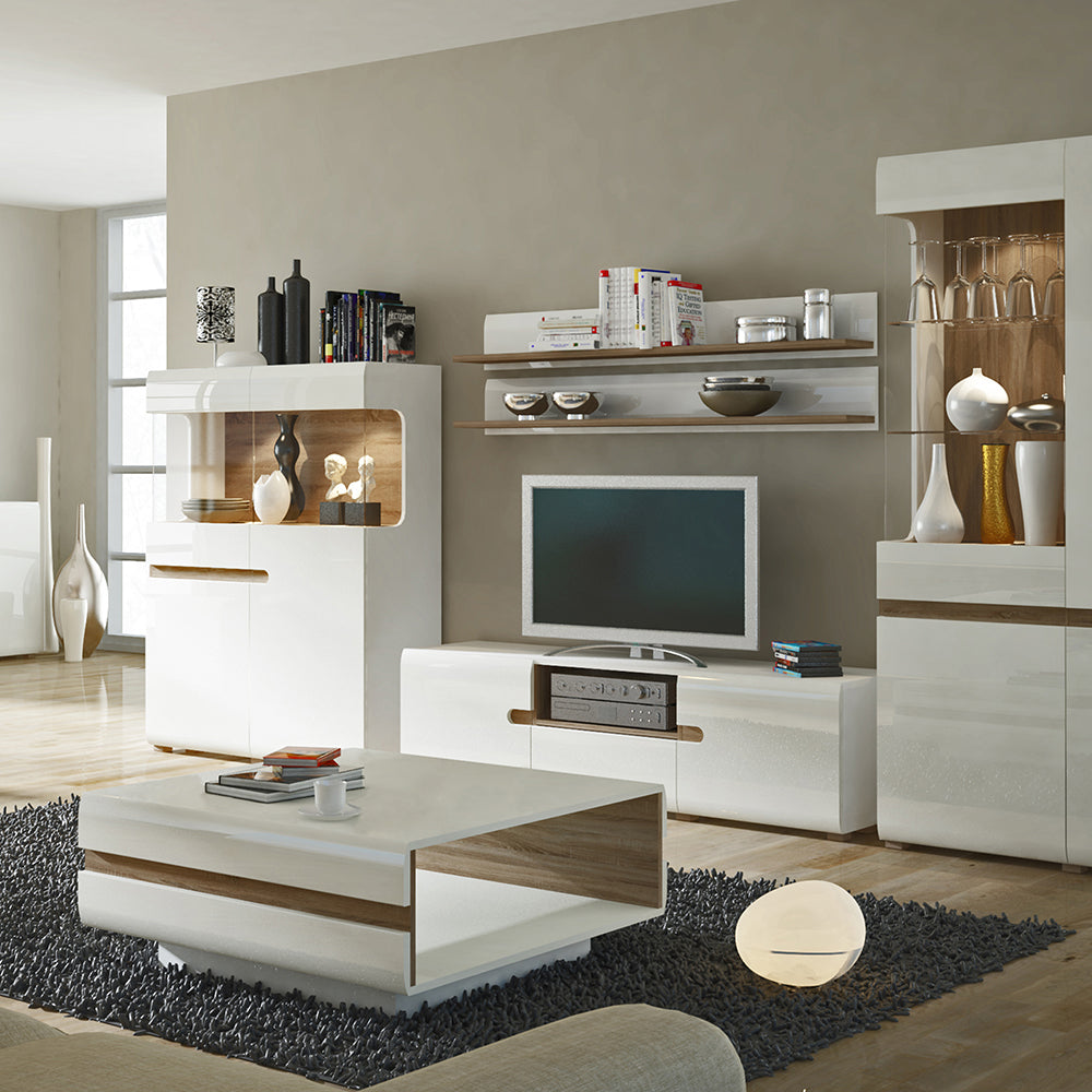 Claudia Living Wall Shelf in White with a Truffle Oak Trim