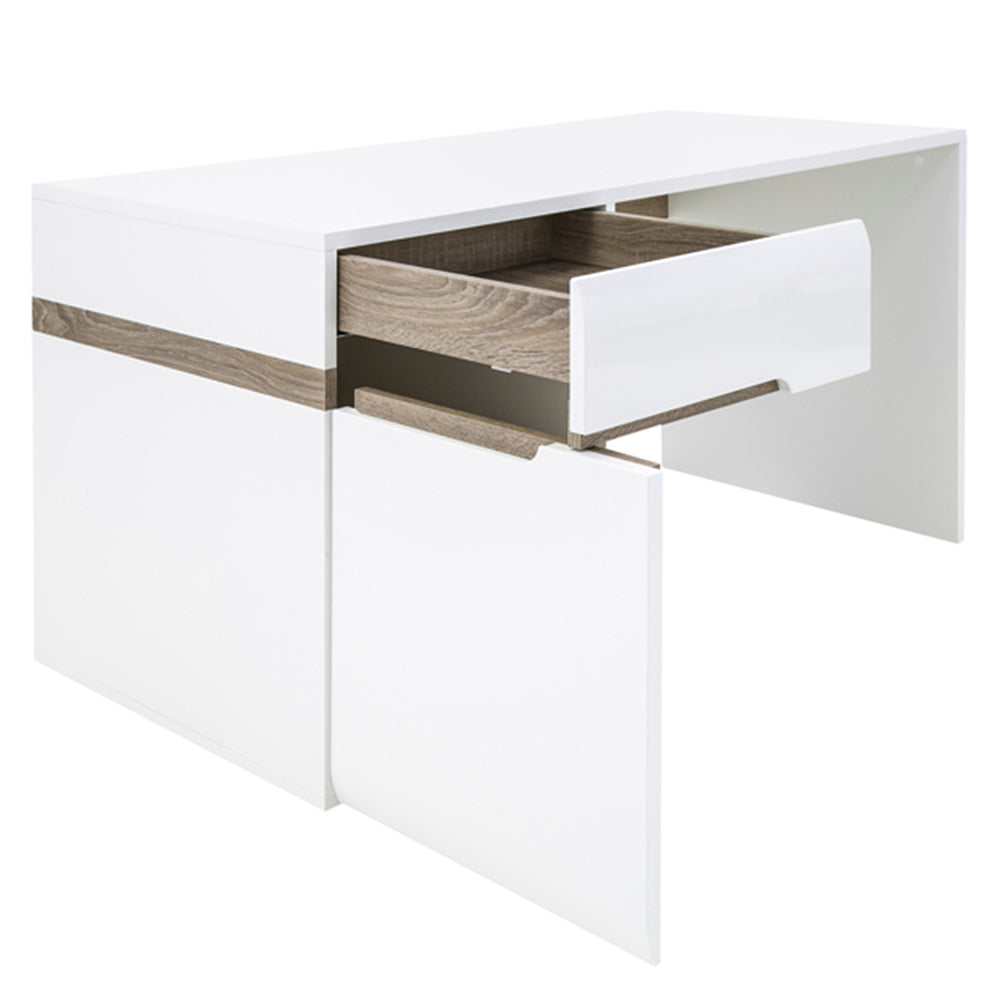 Claudia Bedroom Desk/Dressing Table in White with a Truffle Oak Trim