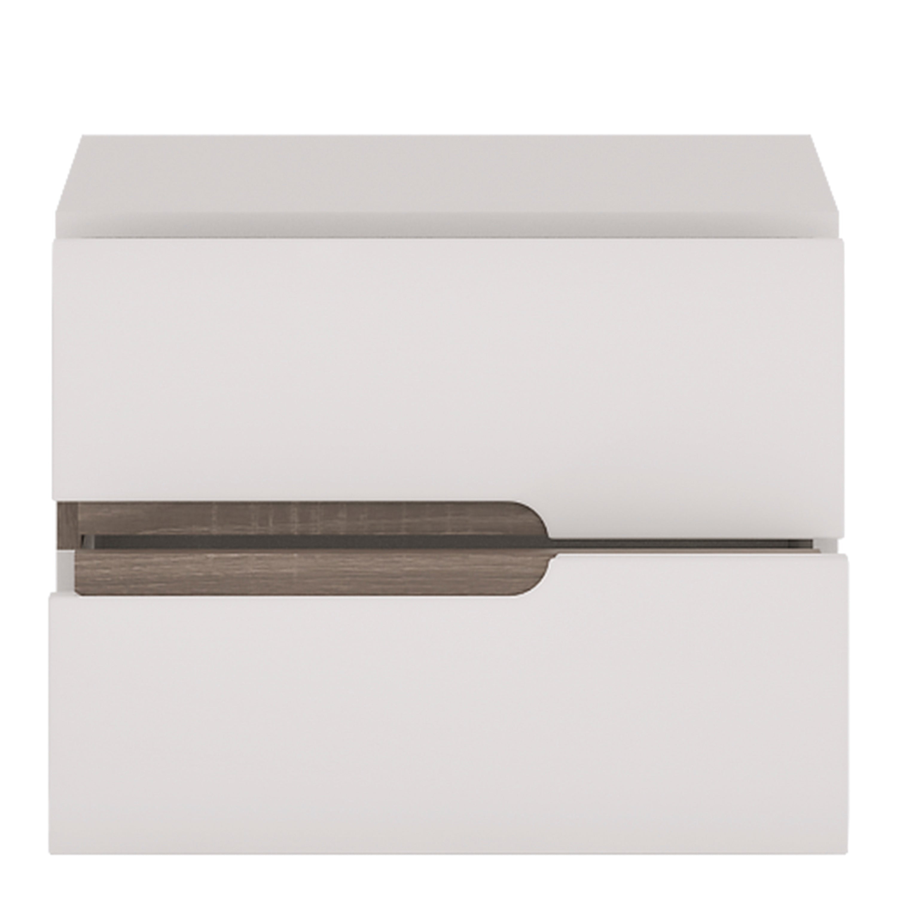 Claudia Bedroom 2 Drawer Bedside in White with a Truffle Oak Trim