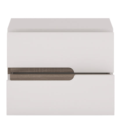 Claudia Bedroom 2 Drawer Bedside in White with a Truffle Oak Trim