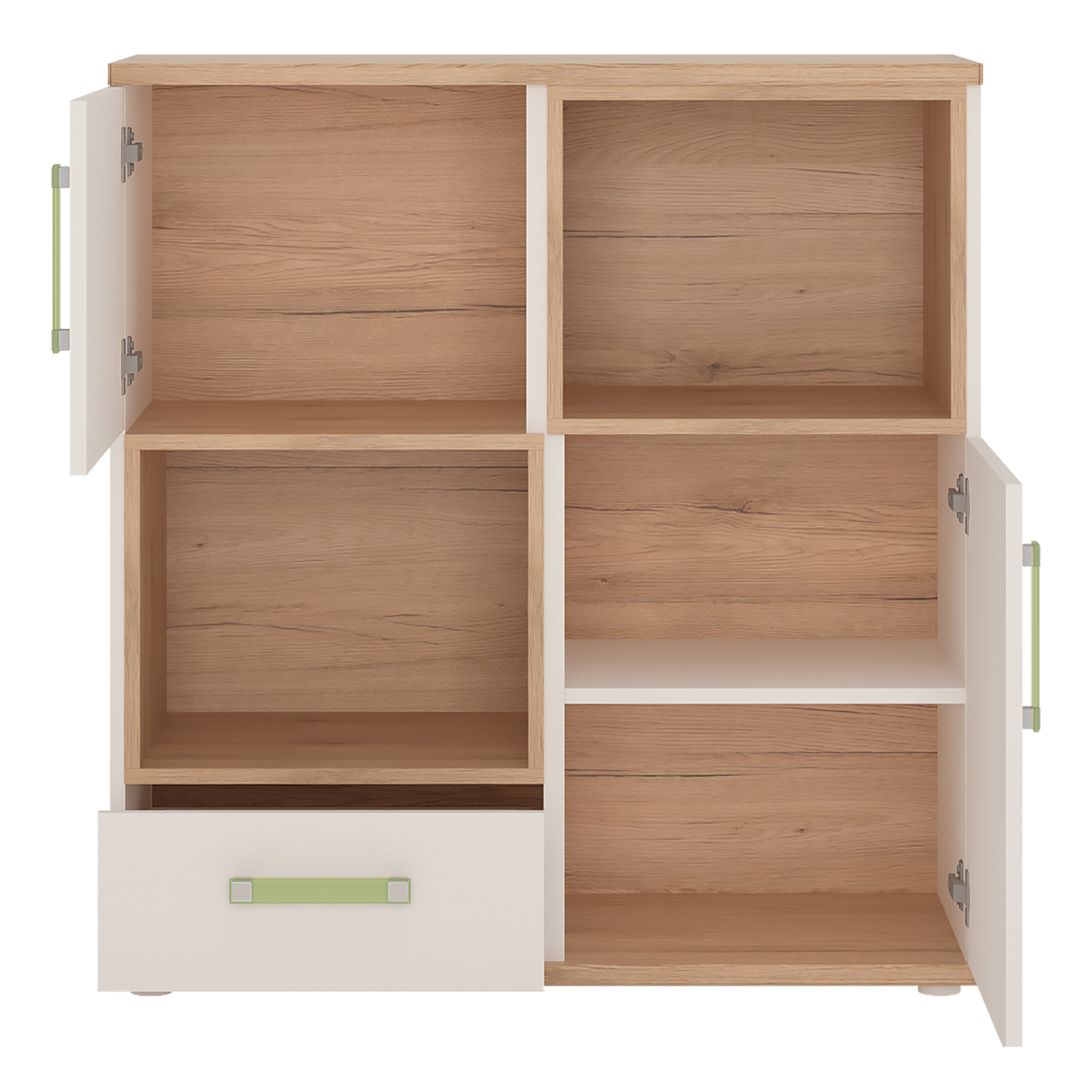 Best 4 Kids 2 Door 1 Drawer Cupboard with 2 Open Shelves with Lemon Handles