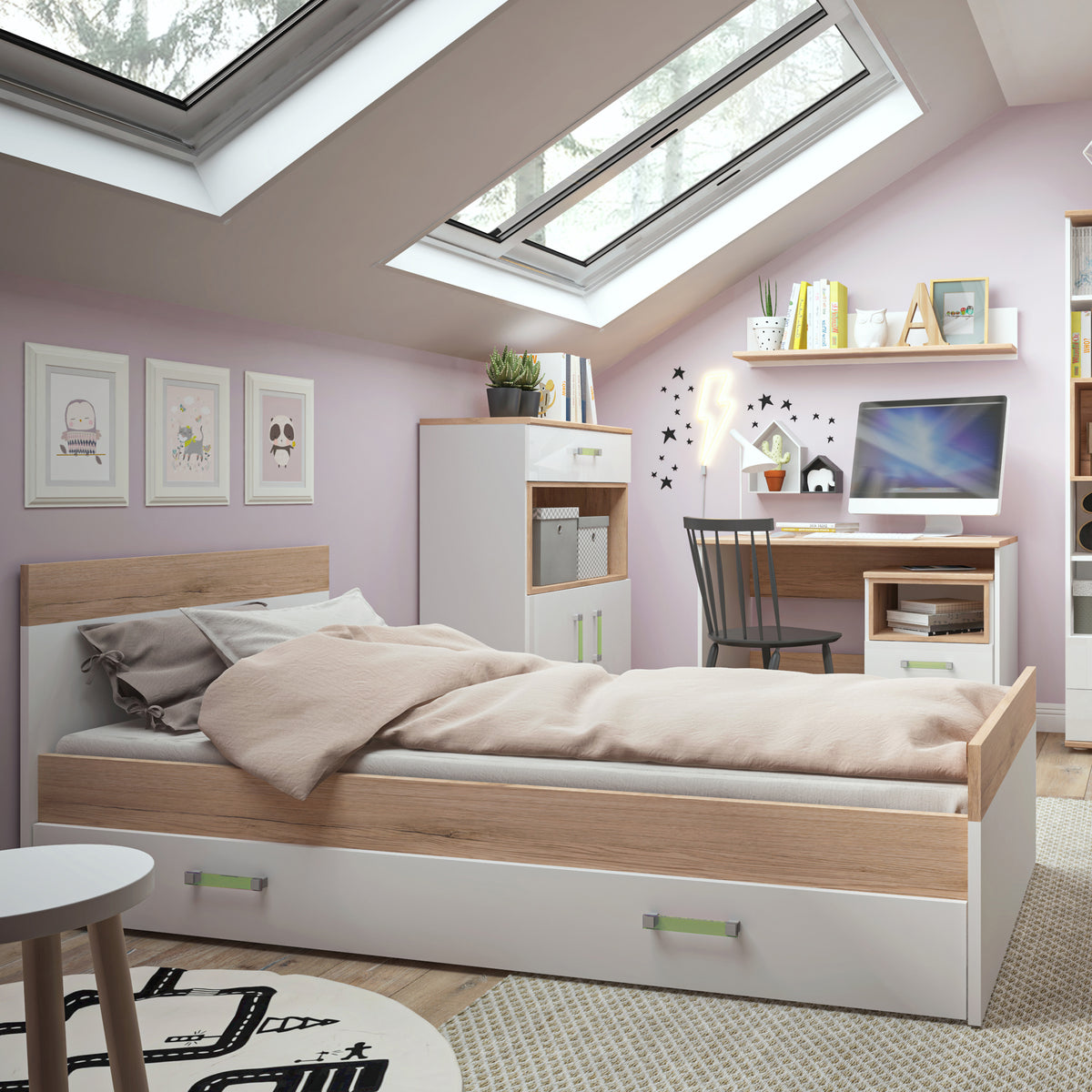 Best 4 Kids 1 Drawer Bedside Cabinet With Lemon Handles