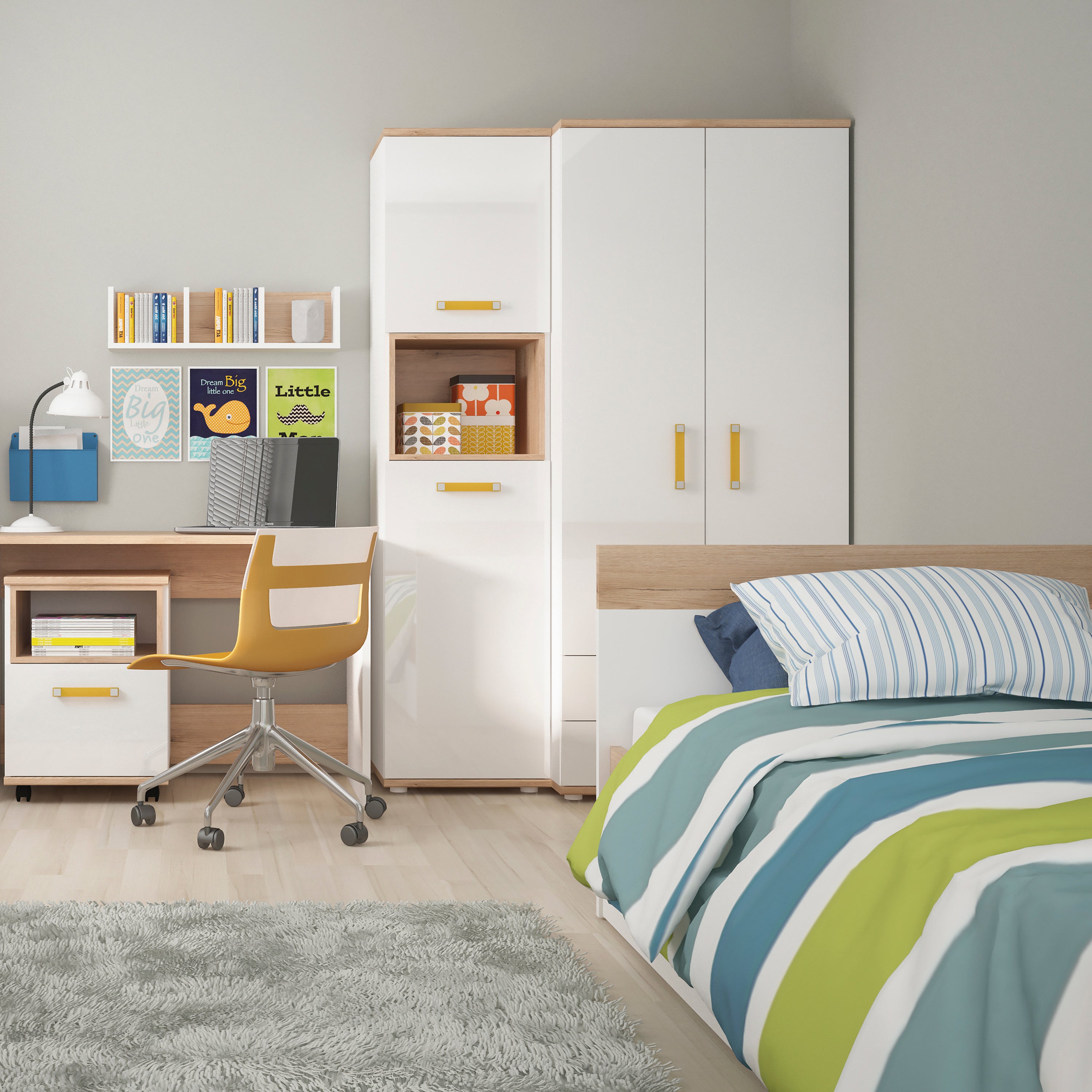 Best 4 Kids 1 Drawer Bedside Cabinet with Orange Handles