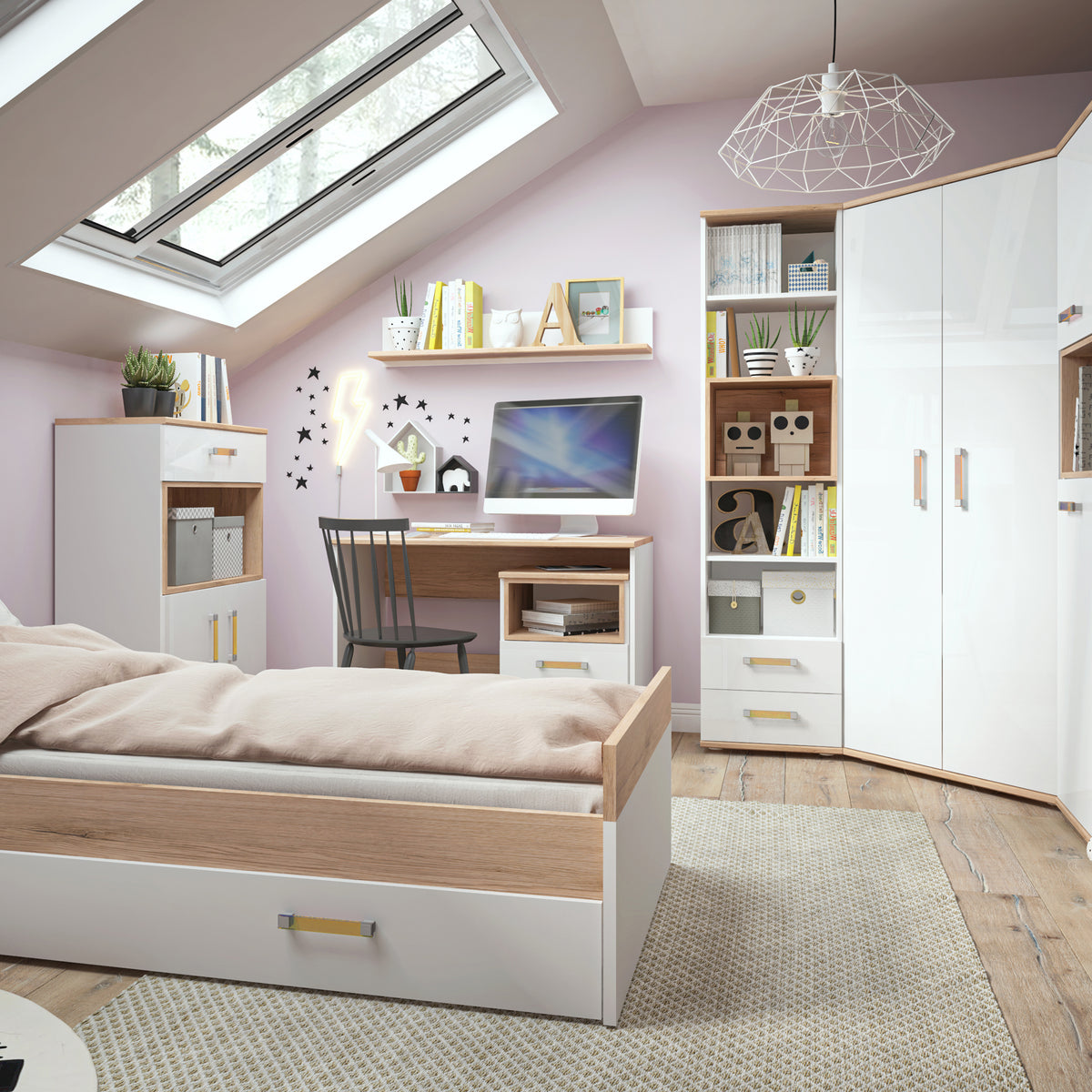 Best 4 Kids 1 Drawer Bedside Cabinet with Orange Handles