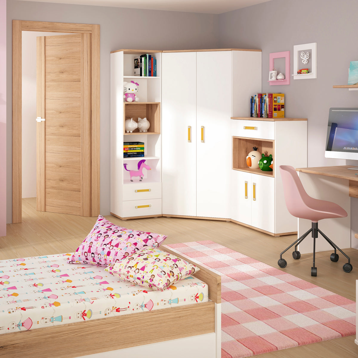 Best 4 Kids 1 Drawer Bedside Cabinet with Orange Handles