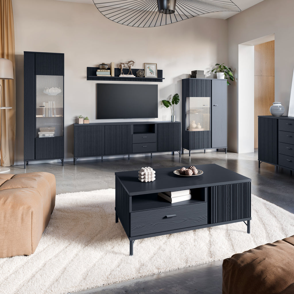 Larson Coffee Table 2 Door 1 Drawer in Black Graphite