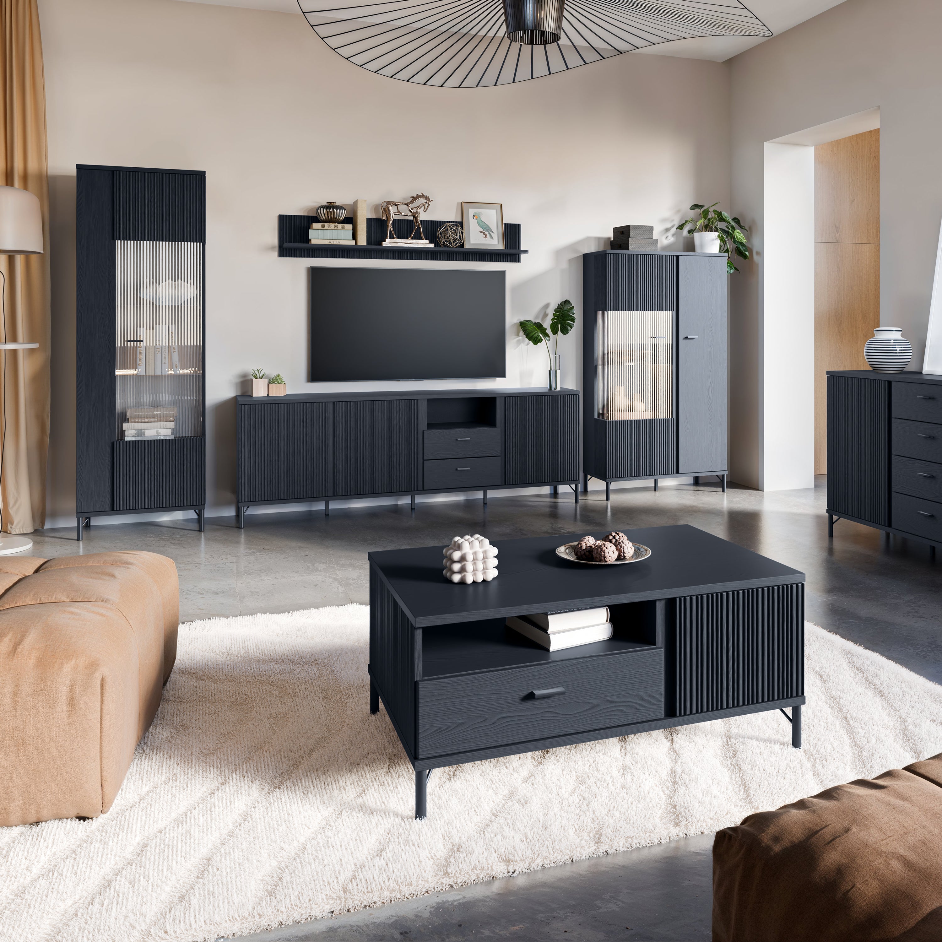 Larson Coffee Table 2 Door 1 Drawer in Black Graphite