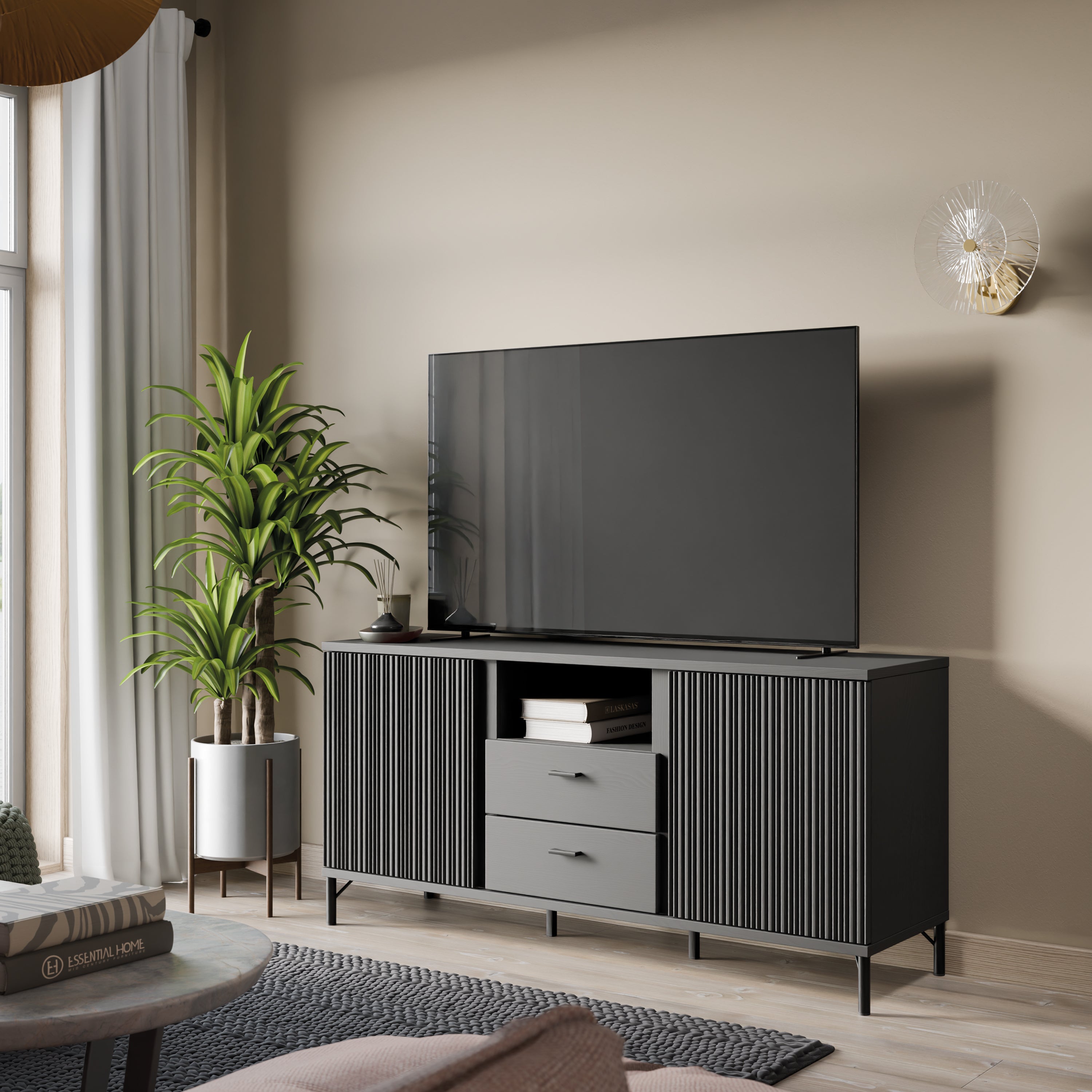 Larson TV Cabinet 2 Door 2 Drawer in Black Graphite