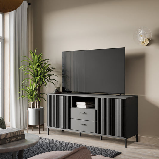 Larson TV Cabinet 2 Door 2 Drawer in Black Graphite