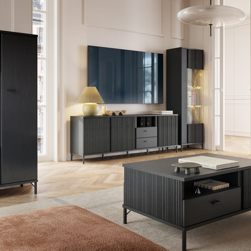 Larson TV Cabinet 3 Door 2 Drawer in Black Graphite