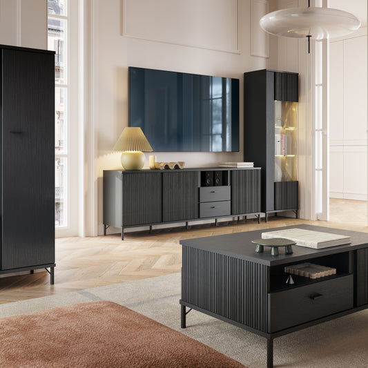 Larson TV Cabinet 3 Door 2 Drawer in Black Graphite