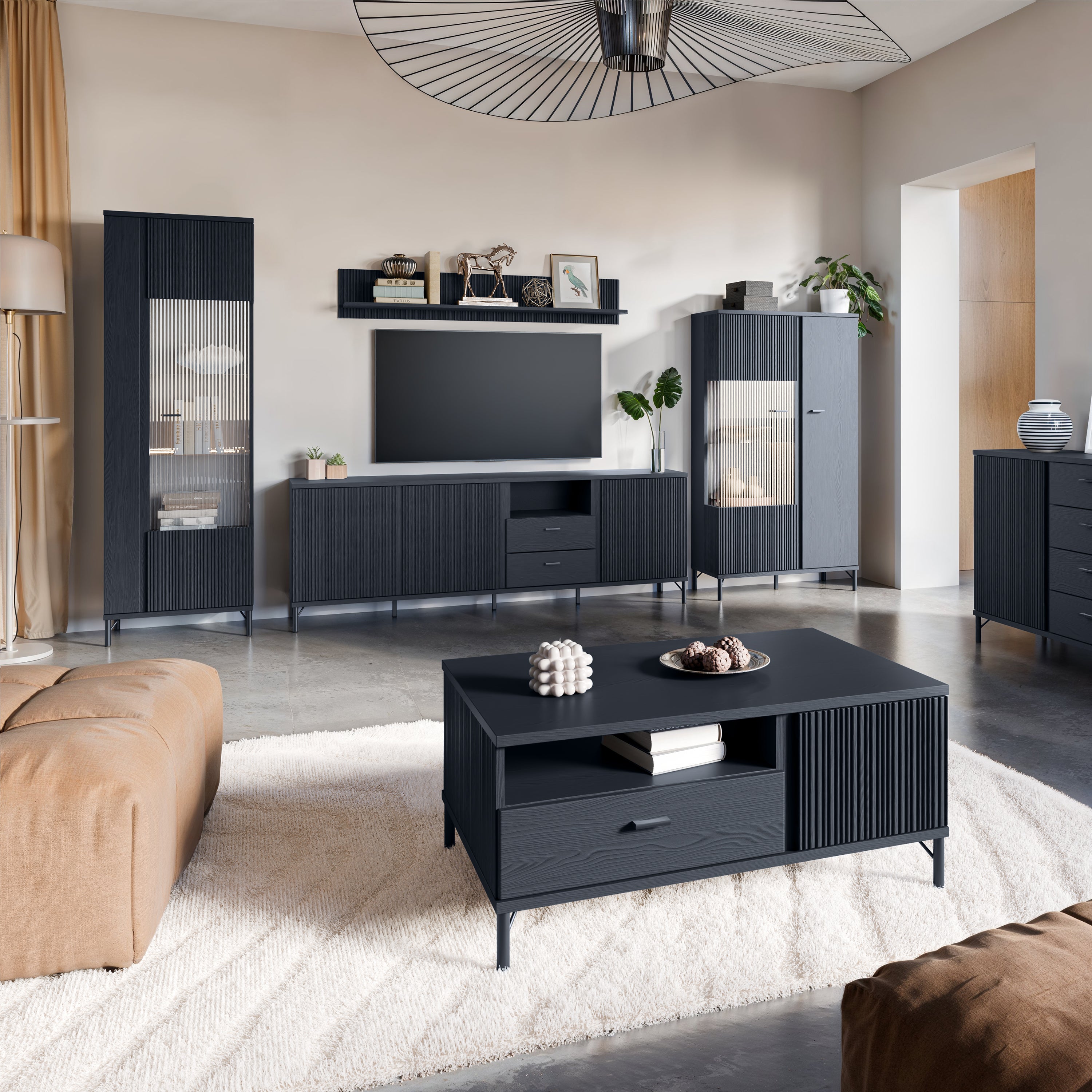 Larson TV Cabinet 3 Door 2 Drawer in Black Graphite