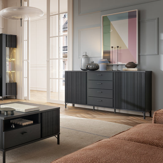 Larson Sideboard 2 Door 4 Drawer in Black Graphite