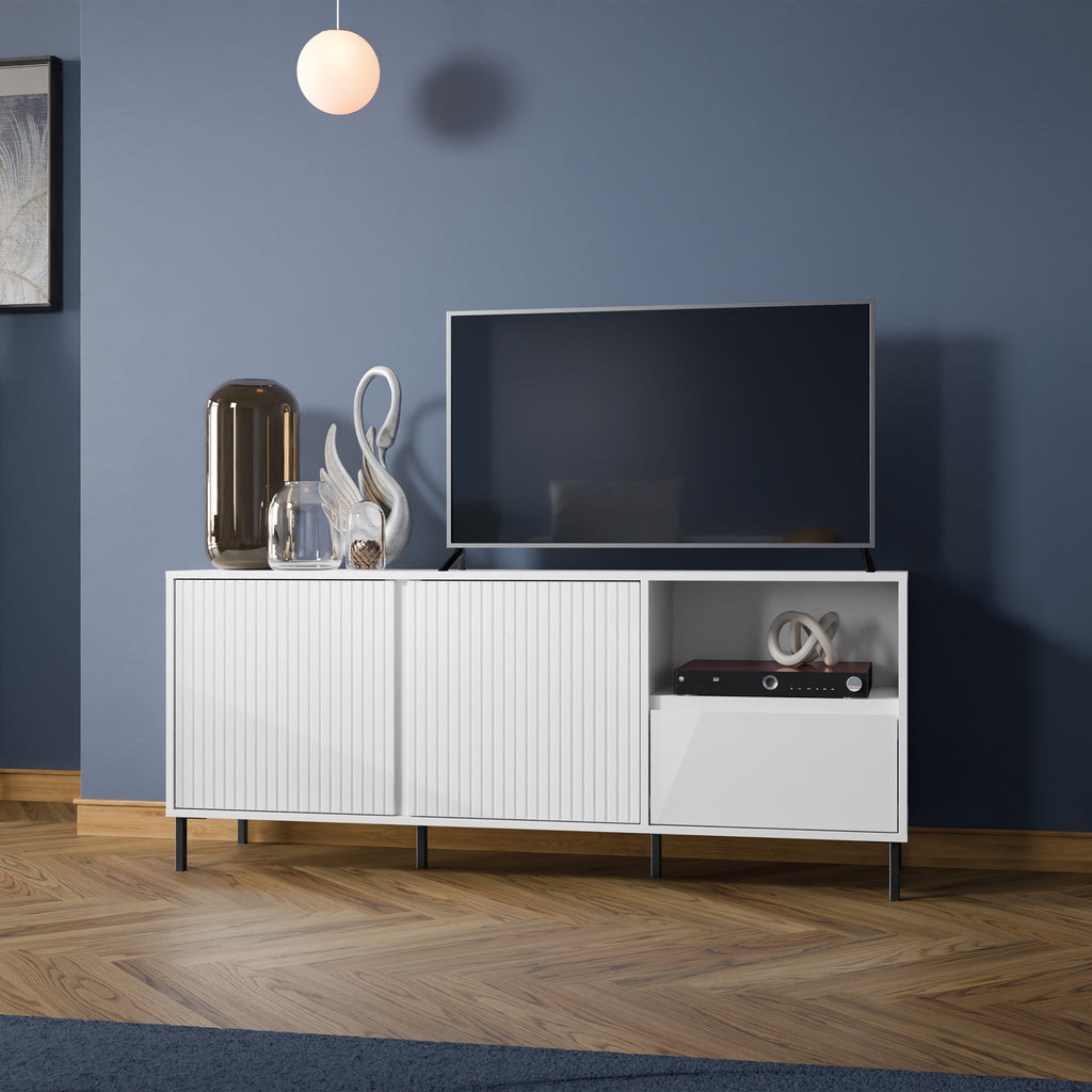 Avery Wide TV Cabinet 2 Door 1 Drawer in Alpine White High Gloss