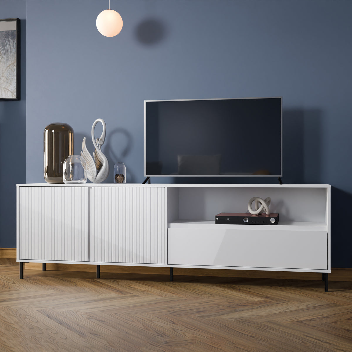Avery TV Cabinet 2 Door 1 Drawer in Alpine White High Gloss