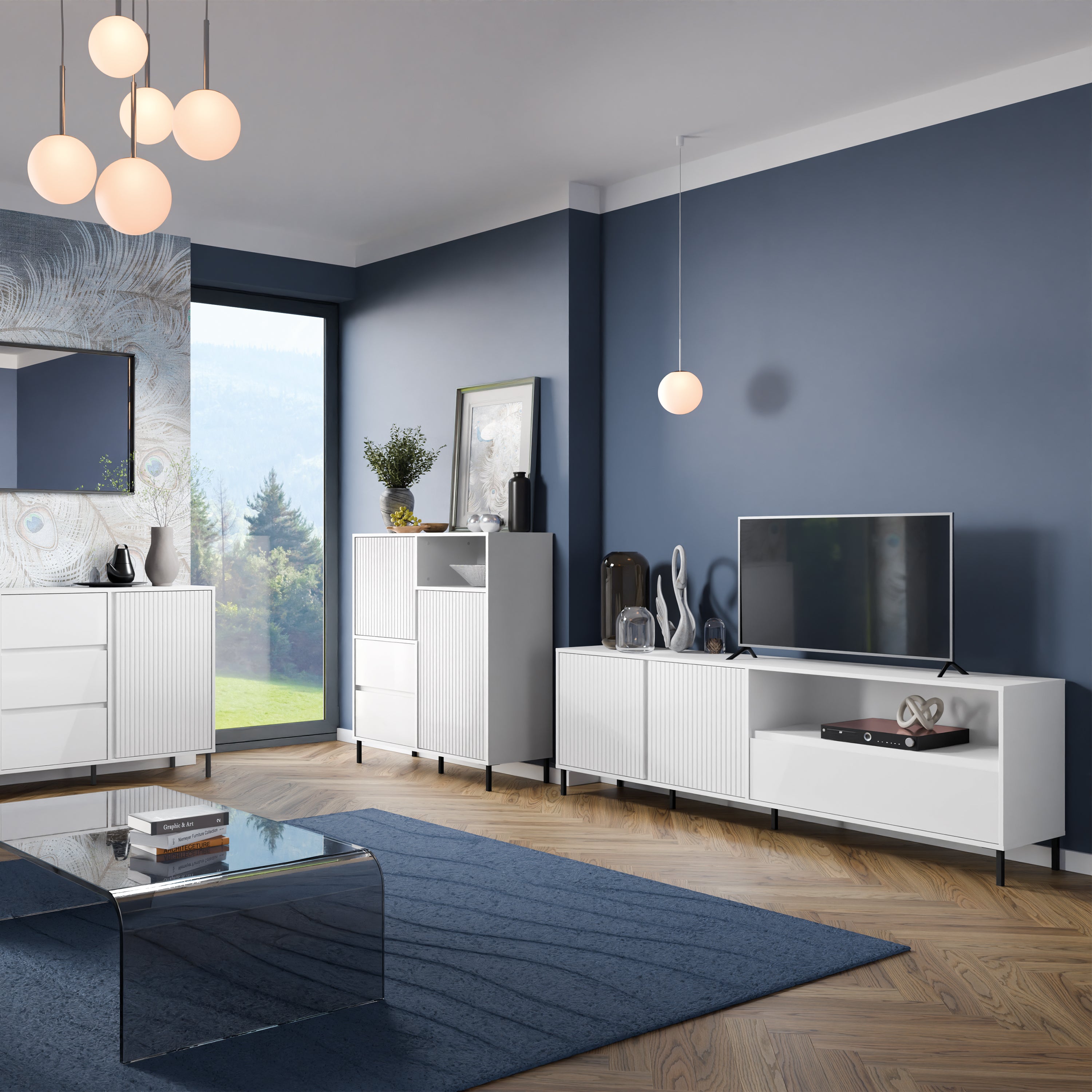 Avery TV Cabinet 2 Door 1 Drawer in Alpine White High Gloss