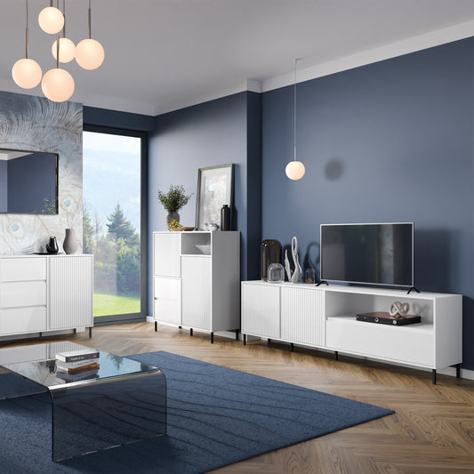 Avery TV Cabinet 2 Door 1 Drawer in Alpine White High Gloss