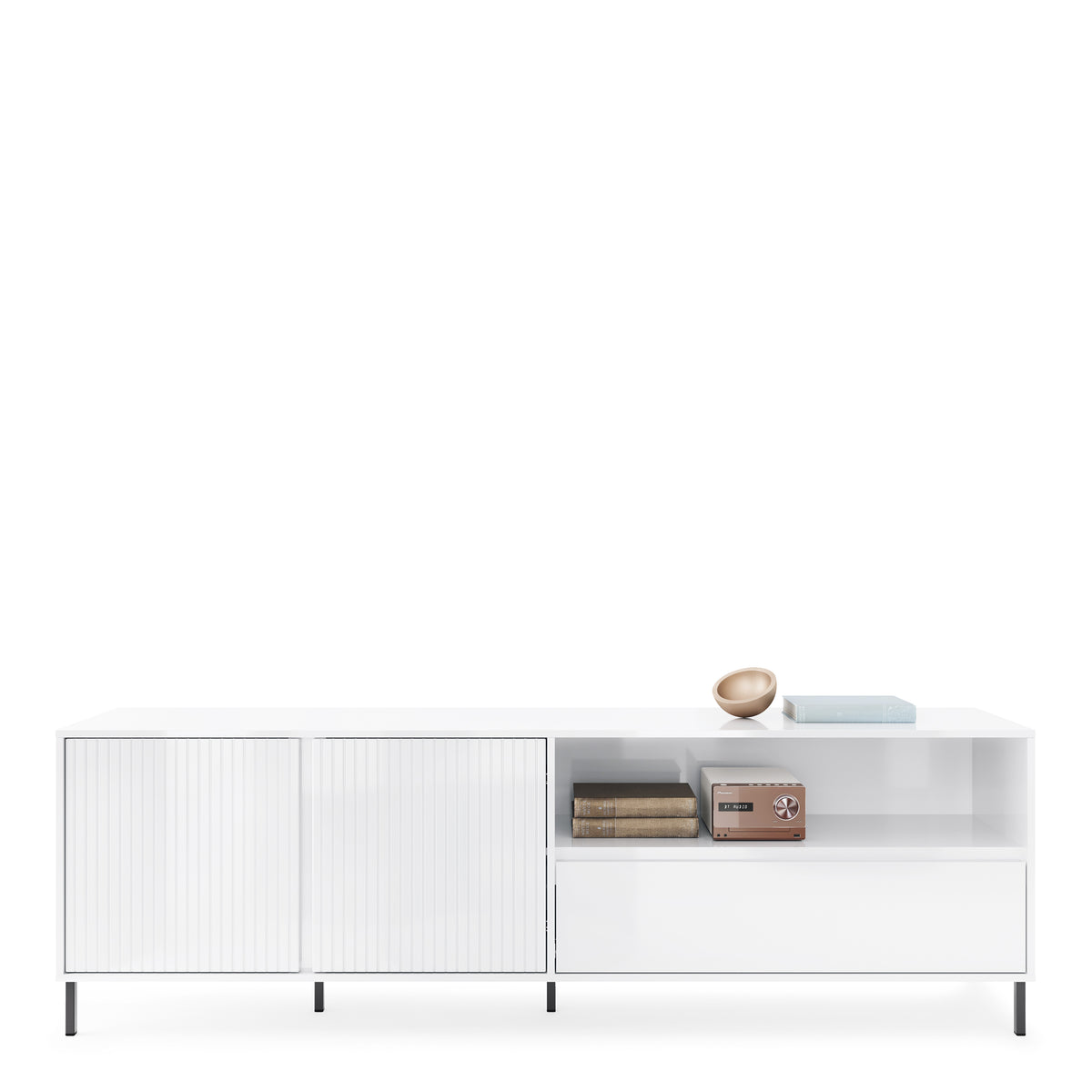 Avery TV Cabinet 2 Door 1 Drawer in Alpine White High Gloss