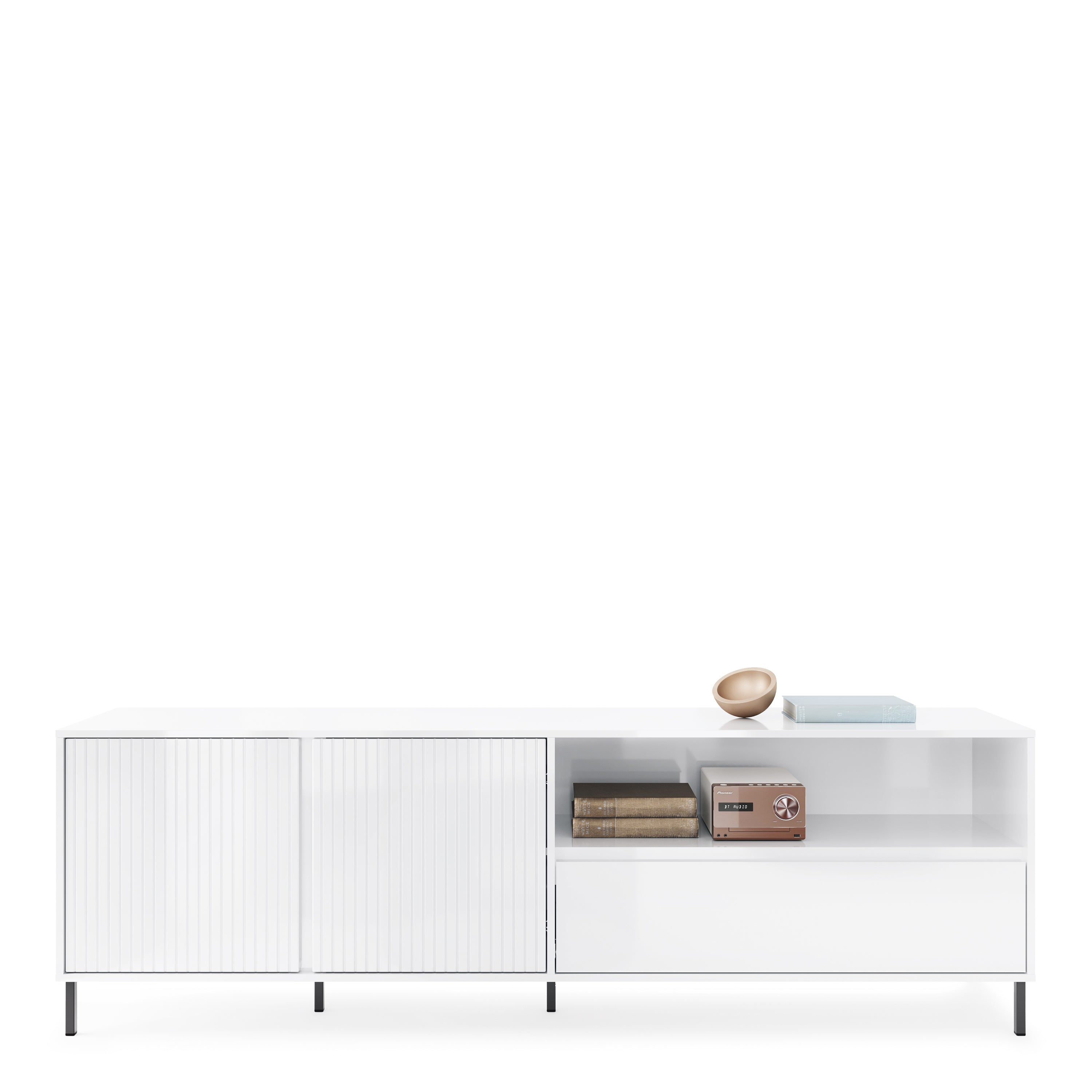 Avery TV Cabinet 2 Door 1 Drawer in Alpine White High Gloss