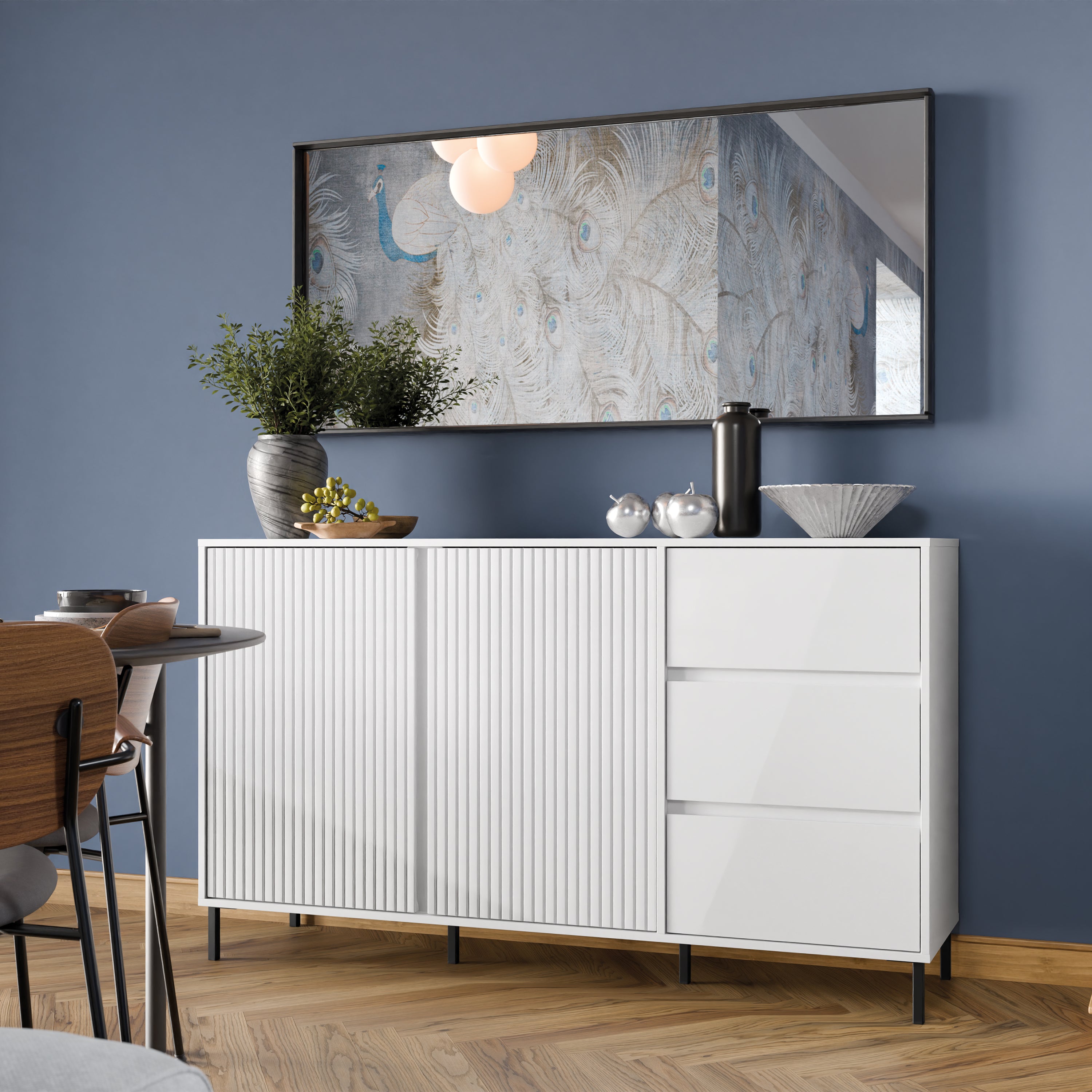 Avery Sideboard 2 Door 3 Drawer in Alpine White High Gloss