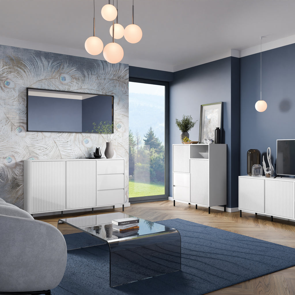 Avery Sideboard 2 Door 3 Drawer in Alpine White High Gloss