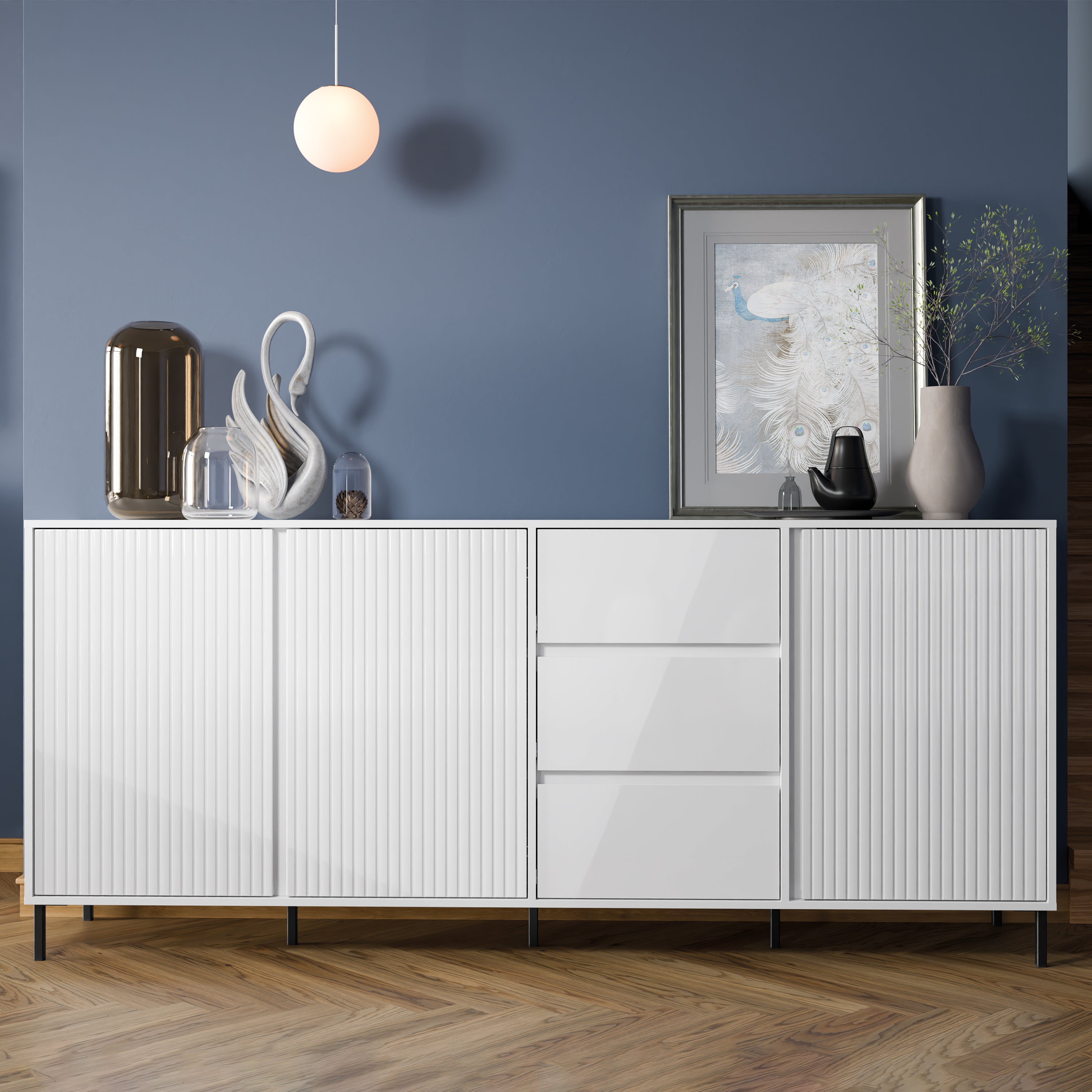 Avery Sideboard 3 Door 3 Drawer in Alpine White High Gloss