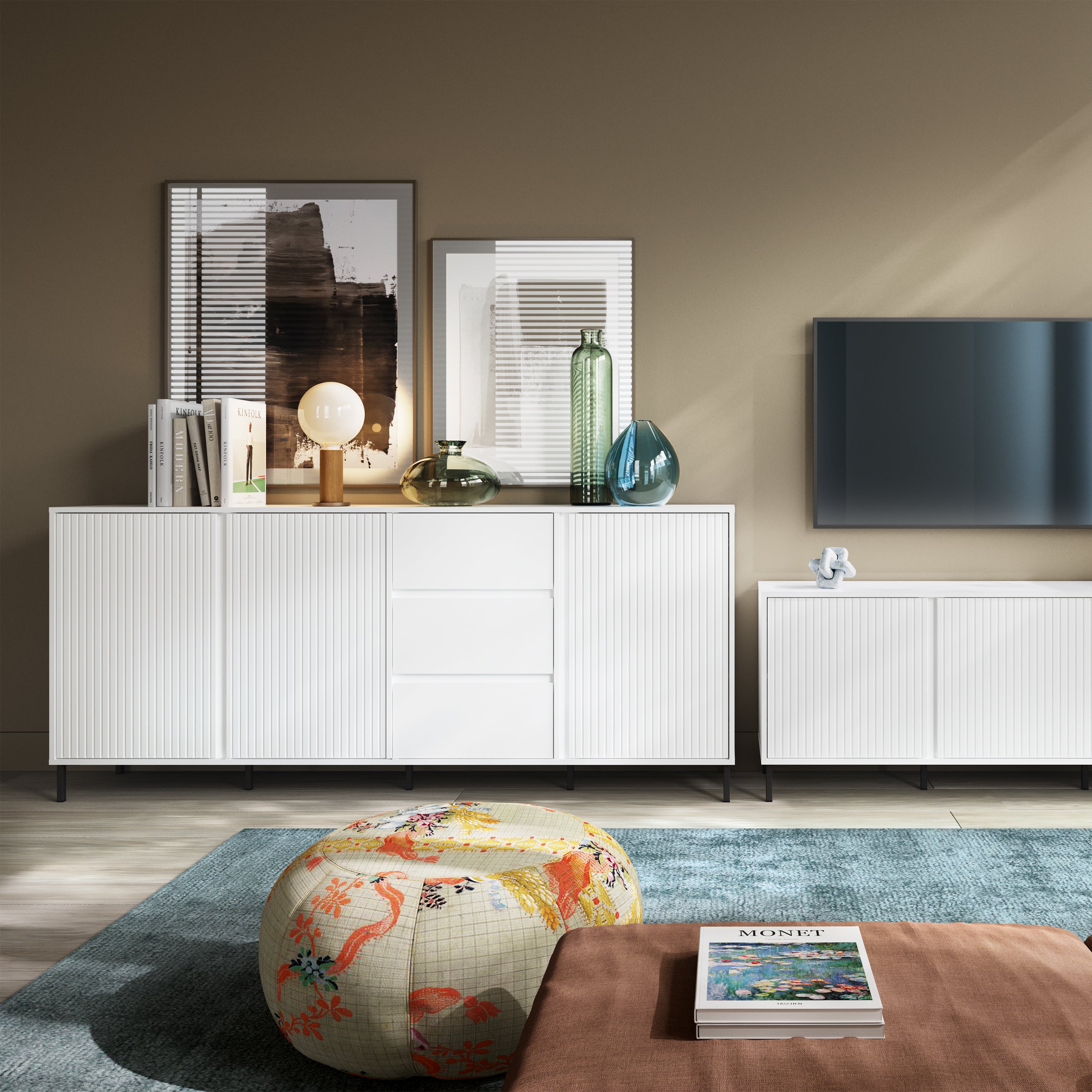 Avery Sideboard 3 Door 3 Drawer in Alpine White High Gloss