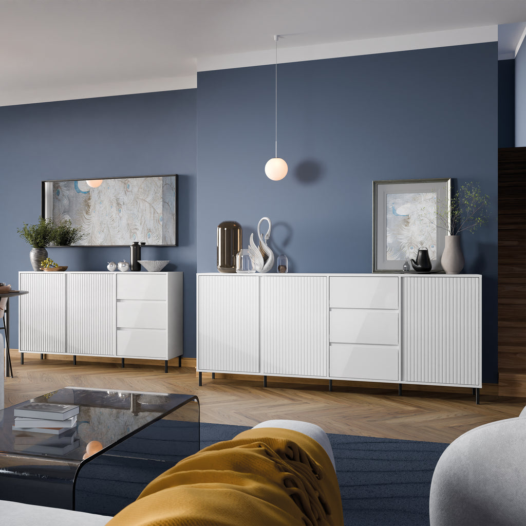 Avery Sideboard 3 Door 3 Drawer in Alpine White High Gloss