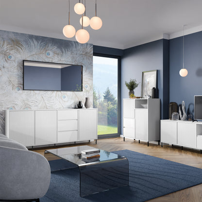 Avery Sideboard 3 Door 3 Drawer in Alpine White High Gloss