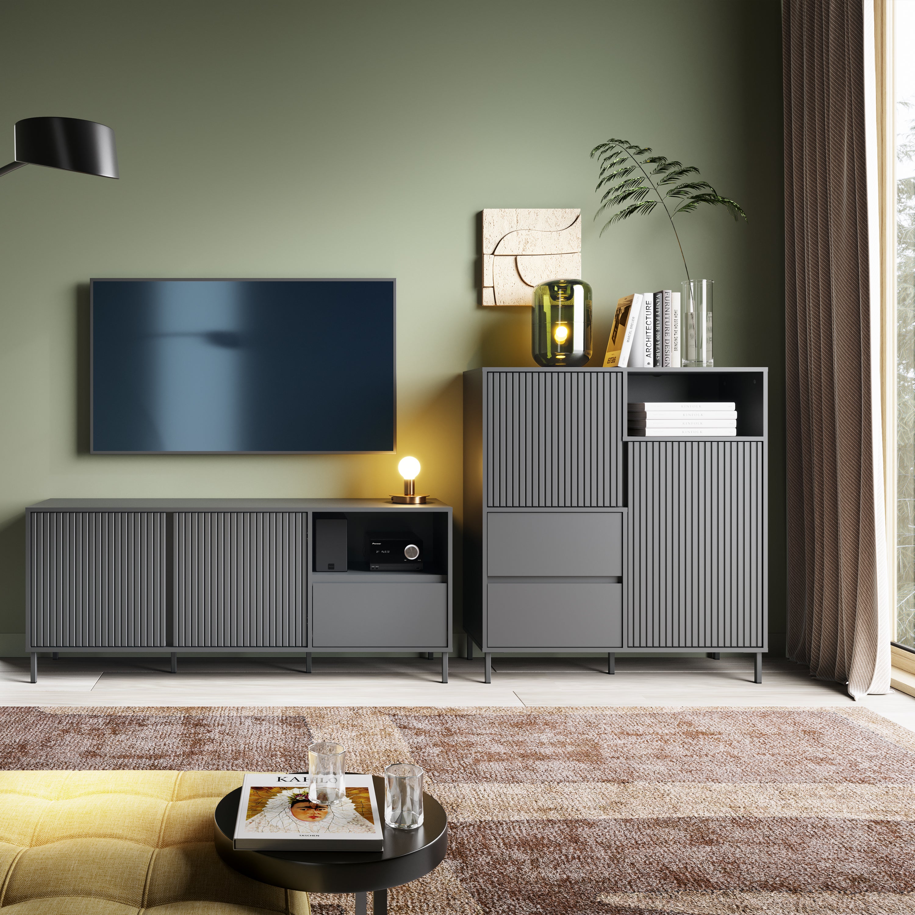 Avery Wide TV Cabinet 2 Door 1 Drawer in Anthracite