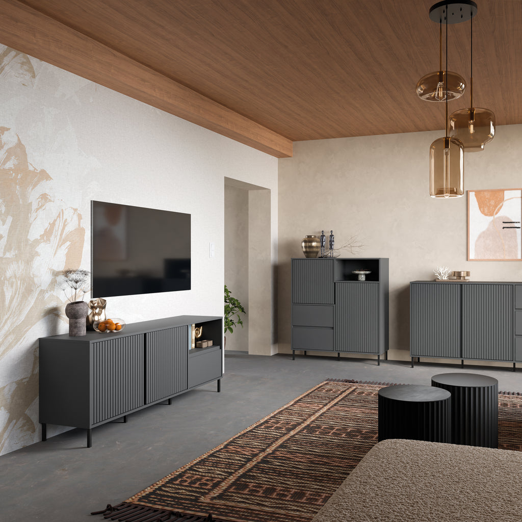 Avery Wide TV Cabinet 2 Door 1 Drawer in Anthracite