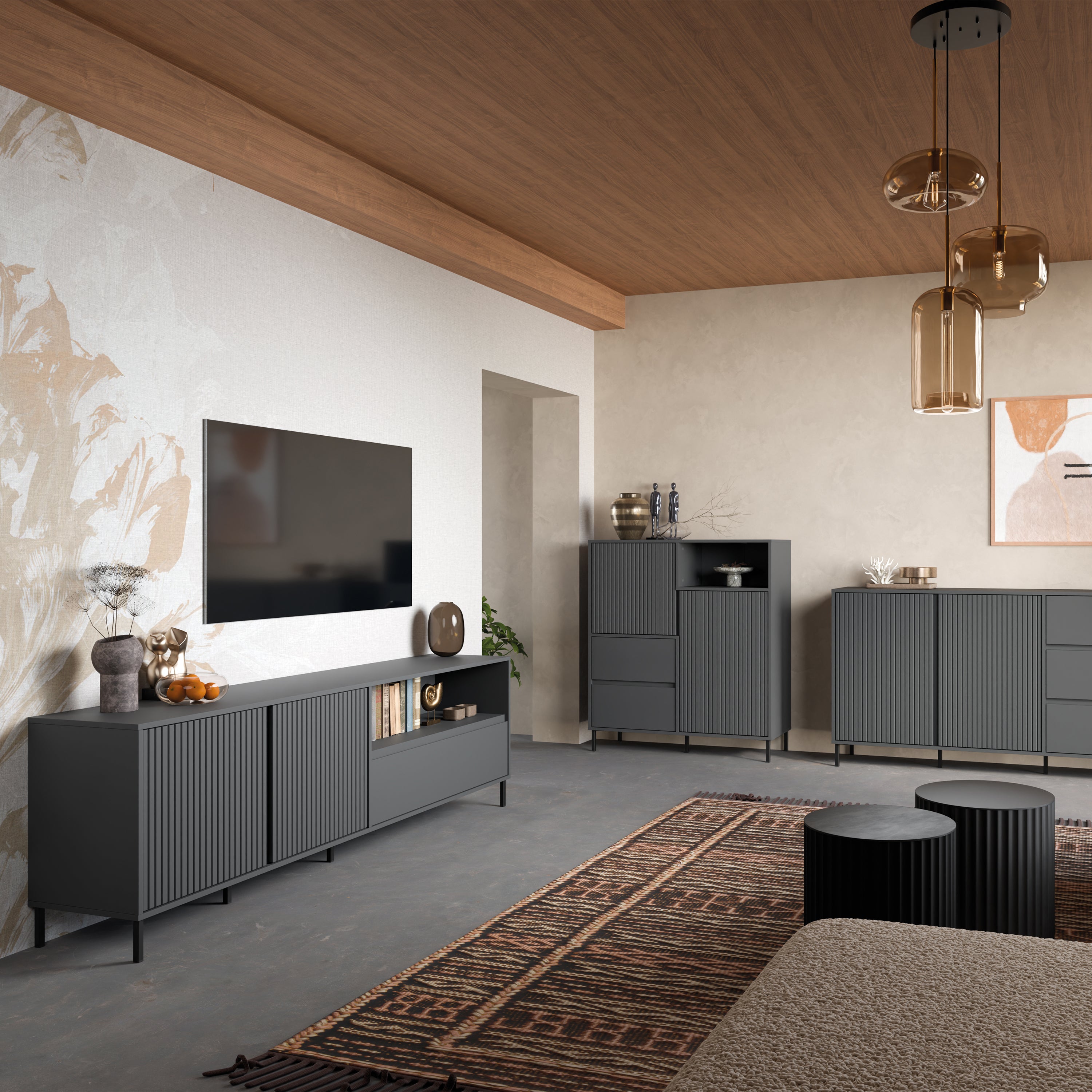 Avery TV Cabinet 2 Door 1 Drawer in Anthracite