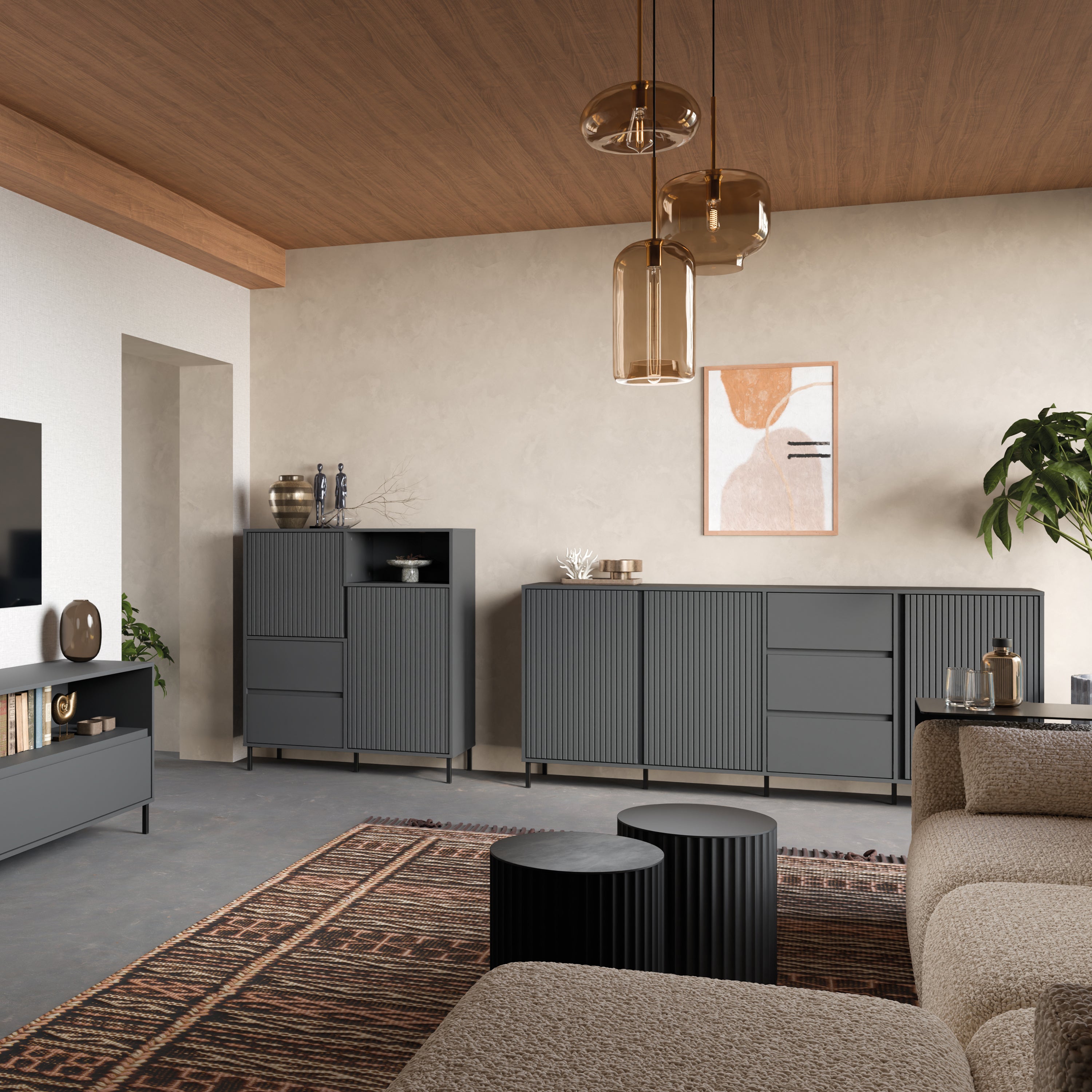 Avery Sideboard 3 Door 3 Drawer in Anthracite