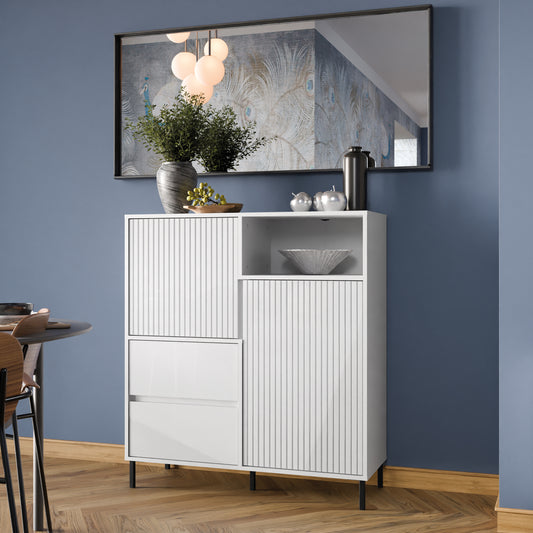 Avery Sideboard 2 Door 2 Drawer in Alpine White High Gloss