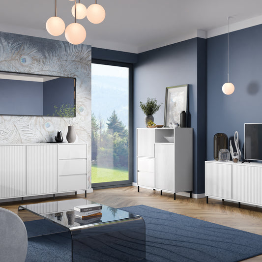 Avery Sideboard 2 Door 2 Drawer in Alpine White High Gloss