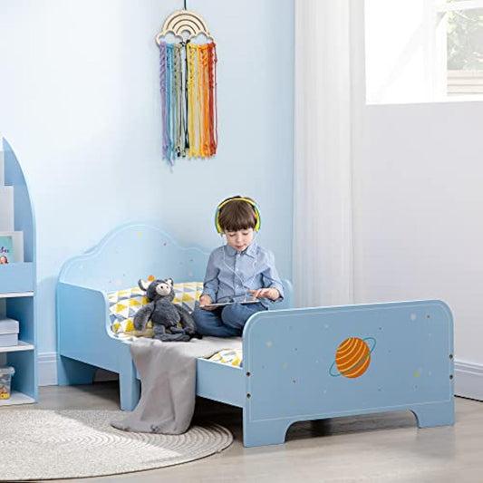 Toddler Bed, Safety Rails, Kids Bedroom Furniture for Boys, Girls, Ages 3-6 Years, 143 x 74 x 59cm - Blue