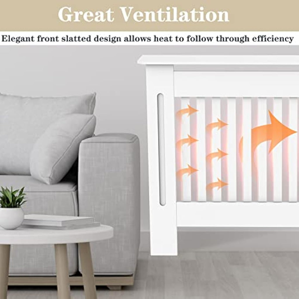 Royalswill Radiator Cover Small, White Painted Vertical Slatted Grill Cabinet Shelf, Tall Covers, MDF Wooden Heating Living Room Furniture Hallway 78(L) x 19(D) 82(H)cm