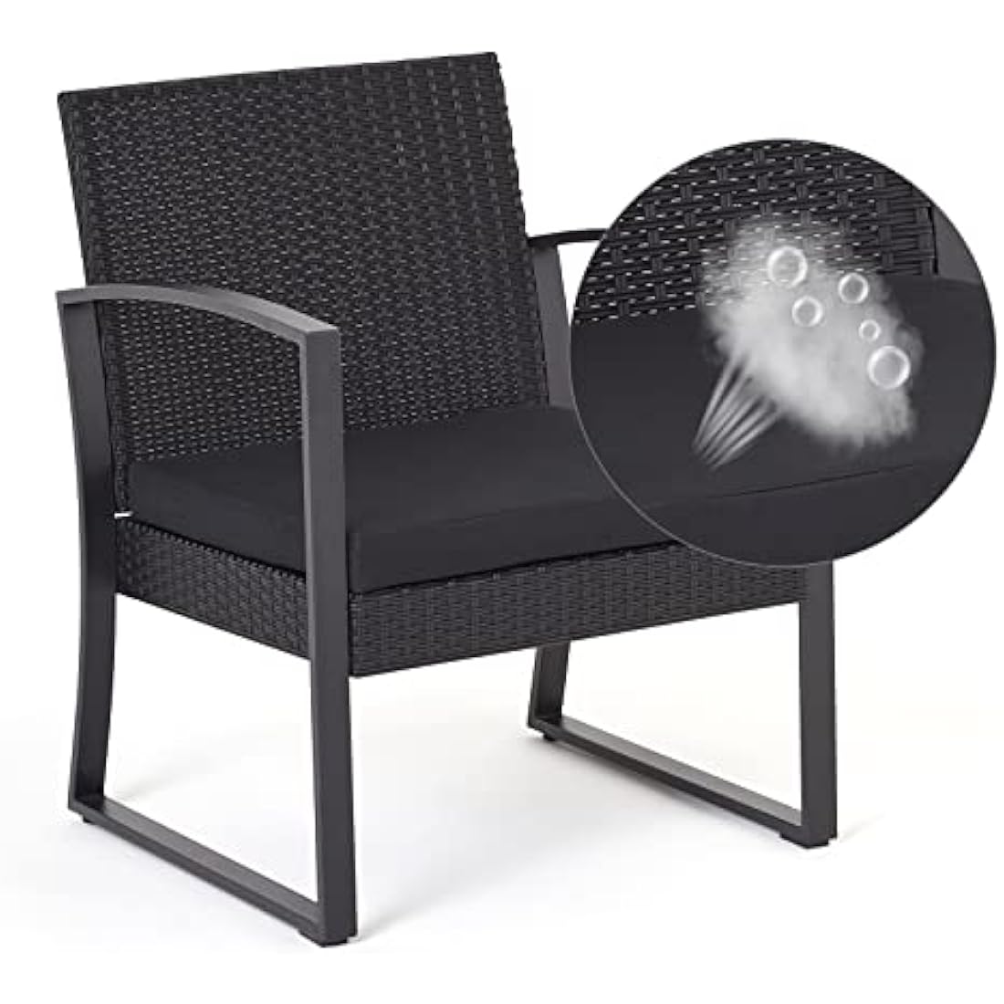 Mondeer Rattan Garden Furniture Set, 3 PCS Patio Bistro Set, 2 Seater Rattan Chairs with Cushions and Coffee Table in Black