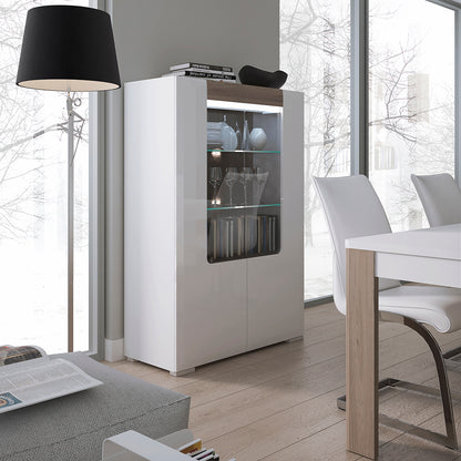 Tanisha Low Glazed 2 Door Display Cabinet with Internal Shelves (inc. Plexi Lighting)