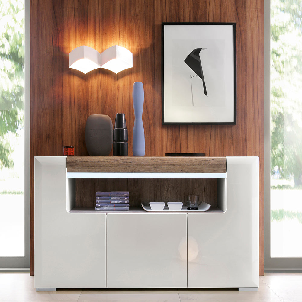 Tanisha 3 Door Sideboard with open shelving (inc. Plexi Lighting)