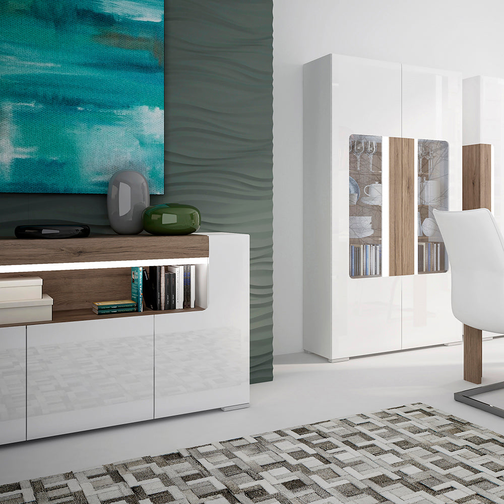 Tanisha 3 Door Sideboard with open shelving (inc. Plexi Lighting)